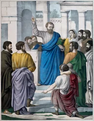Ezra leser Moselovens bok, illustrasjon fra en katekisme LHistoire Sainte, utgitt av Charles Delagrave, Paris, sent på 1800-tallet