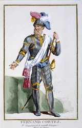 Fernand Cortez (1485-1547), gravert av Pierre Duflos (1742-1816), 1780 (kobberstikk)