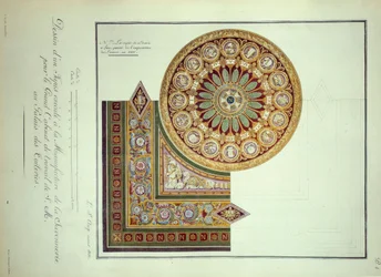 First Empire: design av et teppe utført ved Manufacture de la Savonnerie for Cabinet de Travail til keiser Napoleon I (1769-1821) ved Palais des Tuileries i Paris