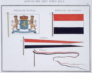 Flagg fra kongeriket Nederland, fra en fransk bok med flagg, ca. 1819