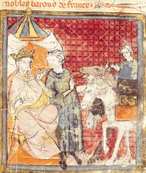 Fol.133r Roland tar farvel med Charlemagne (742-814), Grandes Chroniques de France, 1375-79