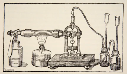 Foucaults roterende speil for måling av lysets hastighet, kopi av Boris Meshchersky (d.1957) illustrasjon fra Histoire de la Nation Francaise, Sciences, Volumes I & II, av Gabriel Hanotau