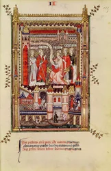 Fr 2091 fol.125 St. Saintin og St. Antonin, blir oppfordret til å skrive historien om livet til St. Denis, fra Vie de St. Denis, 1317