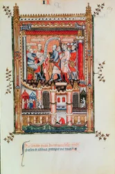 Fr 2091 fol.129 Sisinnius ga ordre til St. Denis og hans ledsagere brakt foran ham, fra Vie de St. Denis, 1317