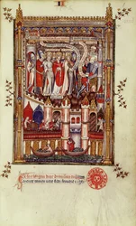 Fr 2092 f.1 Det første avhøret av St. Denis og hans ledsagere av Sisinnius, fra Vie de St. Denis, 1317