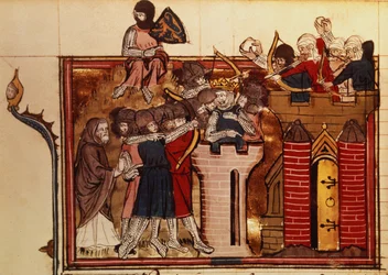 Fr 22495 f.69v Korsfarerens angrep på Jerusalem i 1099, fra Le Roman de Godefroi de Bouillon
