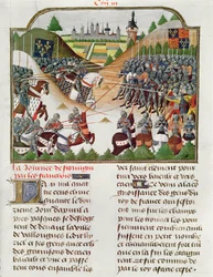 Fr 2691 f.183 Kampscene, fra «Karl VII av Frankrikes krønike» av Jehan Charetier (vellum)