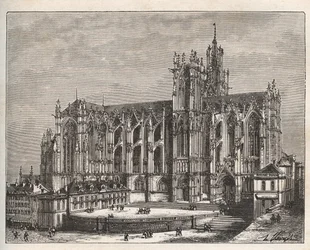 France, Lorraine, Moselle (57), Metz: La cathedrale Saint Etienne de Metz - engraving in “La France illustree: geographie, histoire, administration statistique” by V.-A. Malt-Brown. 1884