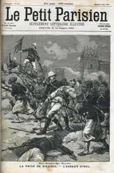 French soldiers in Sudan: May 1898. Sack of Sikasso by Colonel Audeoud (Sudan). The capture of Sikasso. Cover of “” Le petit parisien””” of June 1898.