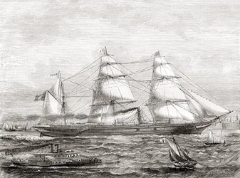 Fransk dampdrevet transatlantisk ruteskip Pereire (1866-1888), fra Les Merveilles de la Science, pub.1870