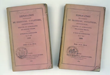 Forsiden av to franske salongkataloger gitt til Mr og Mrs Bowes, 1868