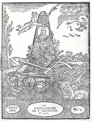 Frontispice til en landbruksalmanach med et portrett av Olivier de Serres (1539-1619) 1816