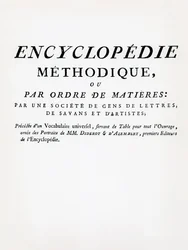 Frontispice to the Methodical Encyclopedia by Order of Subject Matter, redigert av Denis Diderot og Jean Le Rond DAlembert, utgitt 1782 (trykk)