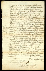 Pelshandelskontrakt mellom Francois Francoeur og fire voyagører for transport av varer og kjøp av beverpelt i Michilimackinac og Chicago, 1692 (se også 332318)