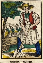 Gartner; Serie om handel, bilde av Epinal fra 1800-tallet.