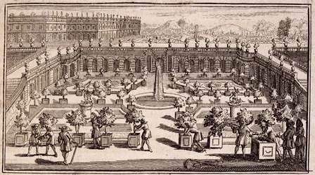 Gartnere som jobber i en appelsinhage, fra Le Parfait Jardinier, eller Instruction pour les Jardins Fruitiers et Potager, av Jean de la Quintinye, utgitt 1695