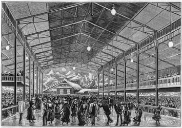 General view of the artificial ice skating room “” Le pole nord”” in the rue de clichy in Paris in 1892.