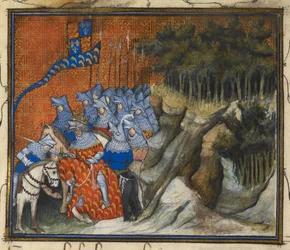 Harley 1319 f. 5, kong Richard II ridder Henry av Monmouth under den irske kampanjen, fra Book of the Capture and Death of King Richard II (vellum)