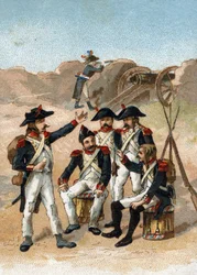 He will make us eat up to our boots, said the soldier of Massena, rationnes to the exces during the siege of Genes in June 1800. Chromolithography.