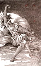 Hodepine, melankoli og hysteri, angst. 1887 (gravering)