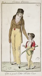 Høyhalset vest og kort morgenfrakk, fra Costumes Parisiens, 1801
