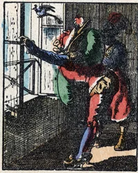 Historie om Dr. Pulcinella (Polichinelle). Tregravering av Imaging Pellerin - Epinal, sd. Sent på 1800-tallet.