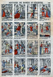 Romeo og Julies historie etter William Shakespeares skuespill (1564-1616). Epinal avbildning fra slutten av 1800-tallet.