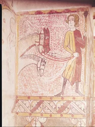 Rytter som holder tøylene til tre hester, fra Nordmuren, ca. 1265