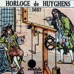 Huyghens klokke 1657 (fri pendel) - gravering, deb. Det 20. århundre