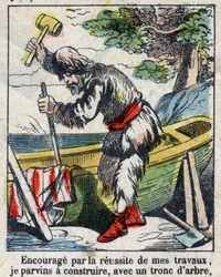 Illustrasjon For boken til Daniel Defoe (De foe) "" Robinson Crusoe"". Epinal avbildning fra slutten av 1800-tallet.