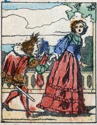 Illustrasjon for "" Riquet a la houppe"", fortelling av Charles Perrault (1628-1703), fransk forfatter. Tregravering av Imaging Pellerin - Epinal, sd. Sent på 1800-tallet.