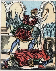 Illustrasjon til fortellingene om de tusen og en natt. Ali-Baba (Ali Baba).Tregravering fra Imaging Pellerin - Epinal, sd. Sent på 1800-tallet.