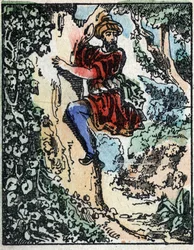 Illustration for the Tales of the Thousand and One Nights. Ali-Baba (Ali Baba).Wood engraving from Imaging Pellerin - Epinal, sd. Late 19th century.