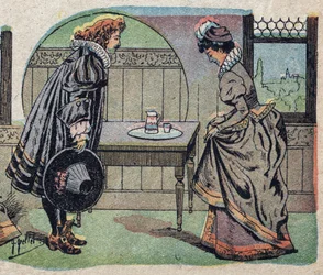 Illustrasjon for historien "Skjønnheten og beten"": beten ble en vakrere prins. Gravering av Quinn-bilder, rundt 1890.