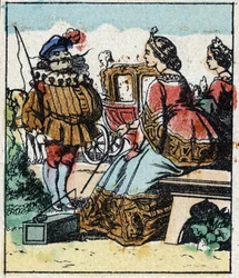 Illustrasjon av Charles Perraults fortelling "Askepott eller den lille glasstøffelen". Tregravering av Imaging Pellerin - Epinal, sd. Sent på 1800-tallet.