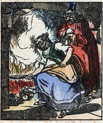 Illustration of the tale “” Raminagrobis and the mice “” Wood engraving from Imaging Pellerin - Epinal, sd. Late 19th century.
