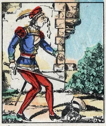 Illustrasjon av eventyret «The Adventures of Grand Flandrin»» Tregravering fra Imaging Pellerin - Epinal, sd. Sent på 1800-tallet.