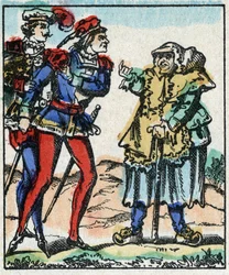 Illustration of the tale “The Adventures of Grand Flandrin”” Wood engraving from Imaging Pellerin - Epinal, sd. Late 19th century.