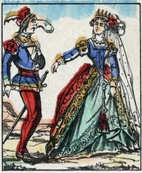 Illustration of the tale “The Adventures of Grand Flandrin”” Wood engraving from Imaging Pellerin - Epinal, sd. Late 19th century.