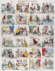 Illustrasjoner for Fables av Jean de La Fontaine (1621-95) bilder Gangel og P. Didion i Metz (fargegravering)