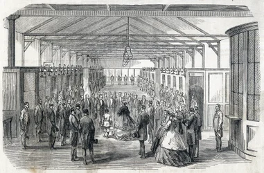 Imponer Eugenie og Imperial Prince besøker Bank of France, 23. juni 1866 - - gravering i Le MONDE Illustrous DU 07/07/1866