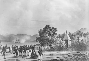 Innvielse av et monument til La Pérouse i Vanikoro, fra 