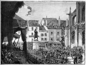 Inauguration of the statue of Honore Gabriel (Honore-Gabriel) Riqueti, Count of Mirabeau (1749-1791) French revolutionary, on Place Ducerceau in Montargis in 1888.