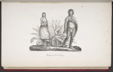Innbyggere på Påskeøya, fra A Picturesque Voyage Round the World, med portretter av villmenn fra Amerika, Asia, Afrika og øyene i det store hav; landskap, havutsikt og flere naturhistoriske gjenstander; ledsaget av d