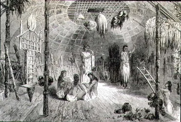 Interiør av en indisk hytte på 1860-tallet (gravering)