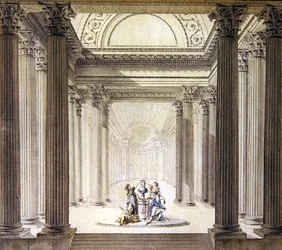 Interiør av dydens tempel, ca. 1770 (penn og blekk med akvarell på papir)