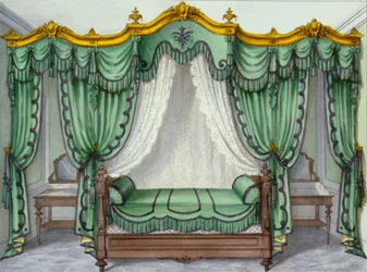 Interiør som viser møbler fra et fransk tidsskrift, 1850-tallet
