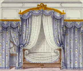 Interiør som viser møbler fra et fransk tidsskrift, 1850-tallet