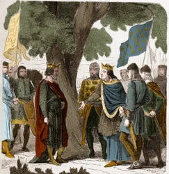 Intervju av Gisors i Øvre Normandie mellom kong Philippe Auguste og kong Henry II 2 Plantagenet av England (1133-1189) i 1188.