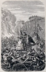 Invasjon og plyndring av Roma av Alaric 1st, King of the Visigoths 410 - i "" History of Popes, Kings, Queens and Emperors"" av Lachatre, T.1